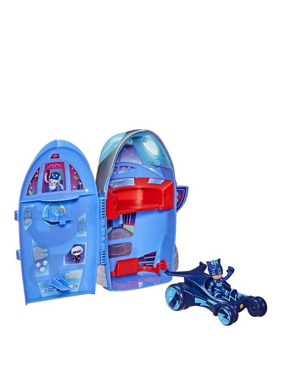 front image of pj-masks-2-in-1-hq-playset-headquarters-and-rocket-pre-school-toy-with-action-figure-and-vehicle-for-children-aged-3-and-up
