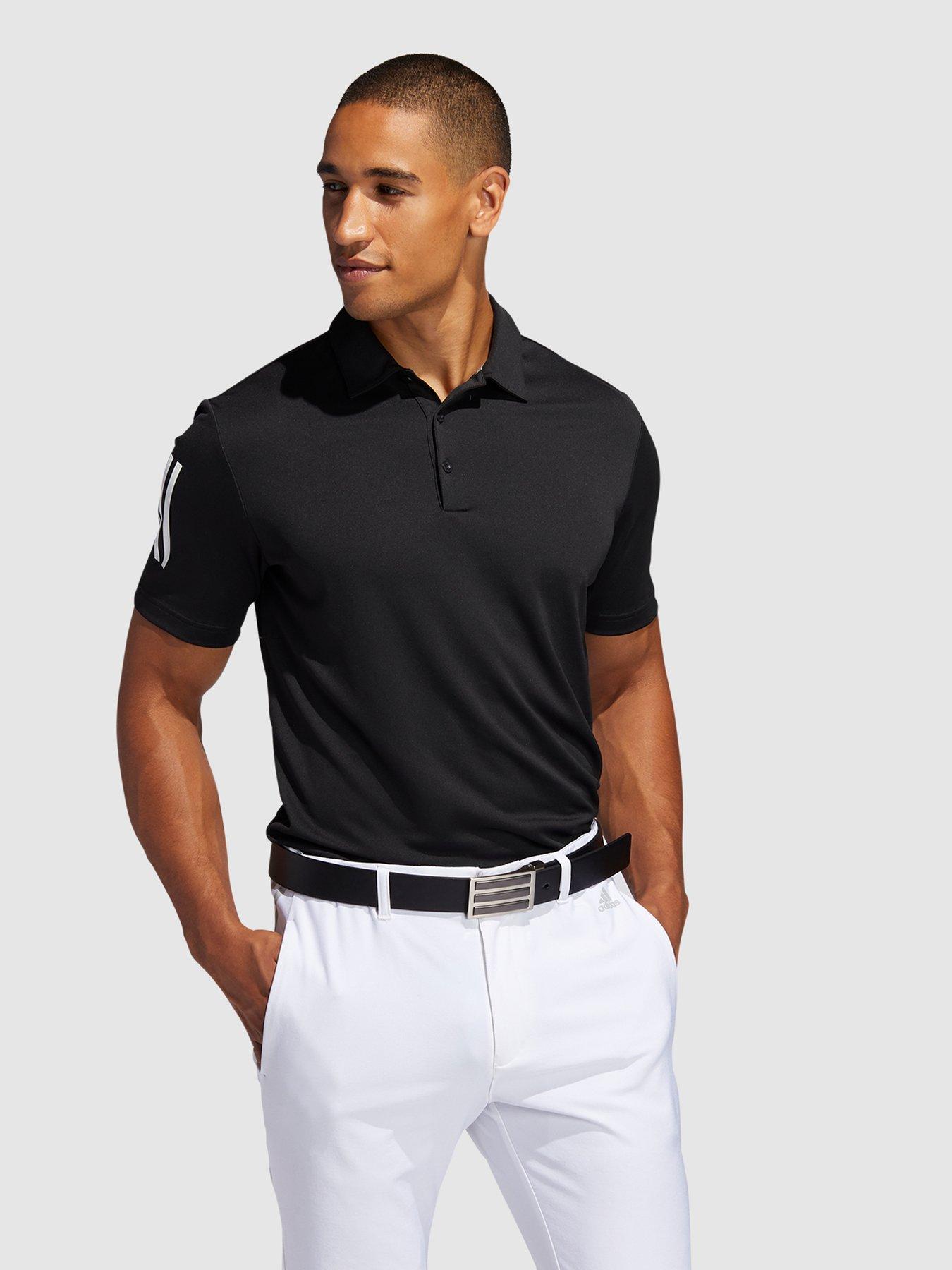 black polo grey slacks