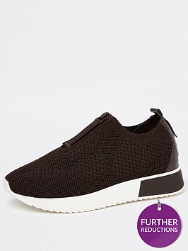 river-island-zip-front-knit-trainer-brown