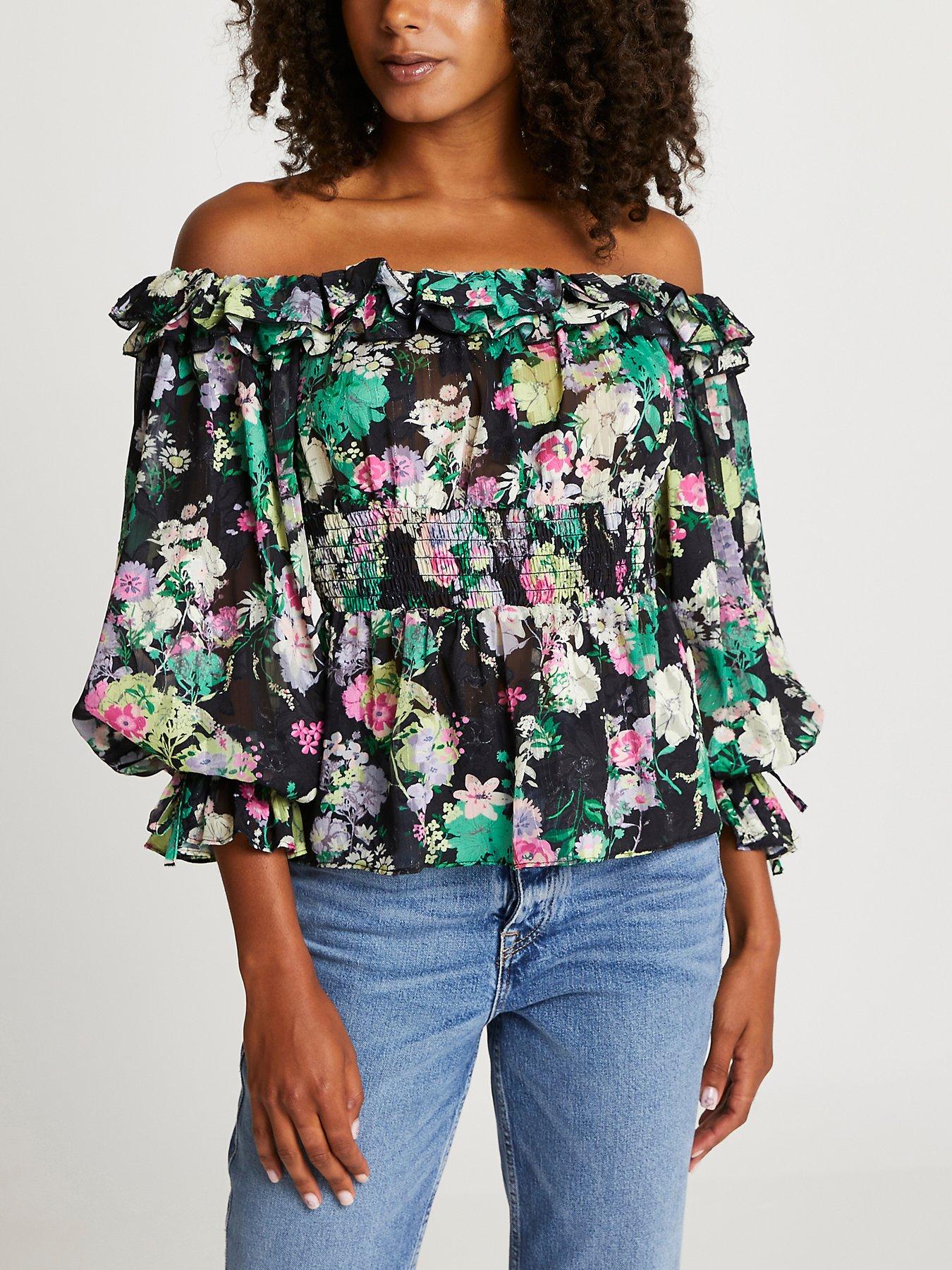 River Island Ruffle Shirred Waist 