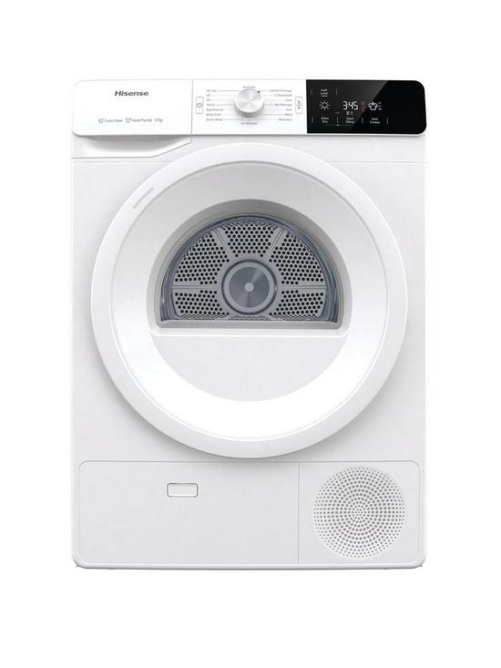 front image of hisense-dhge901-9kg-loadnbspheat-pump-tumble-dryer-white