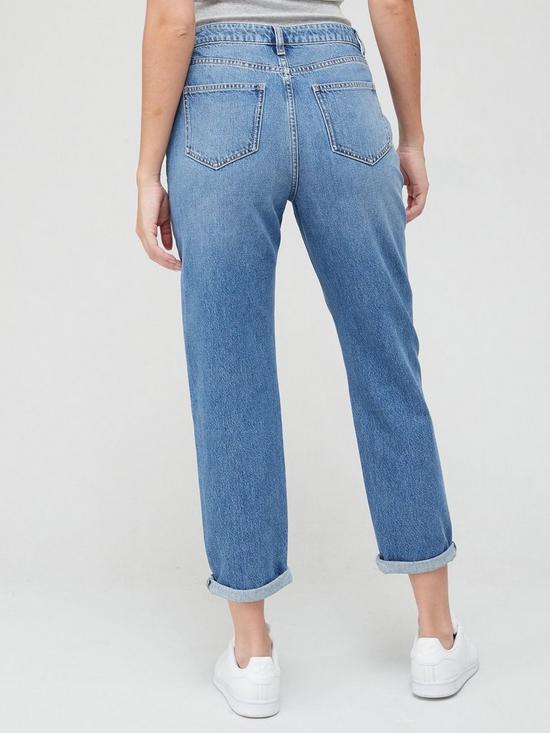 stillFront image of v-by-very-high-waist-mom-jean-with-rips-mid-wash