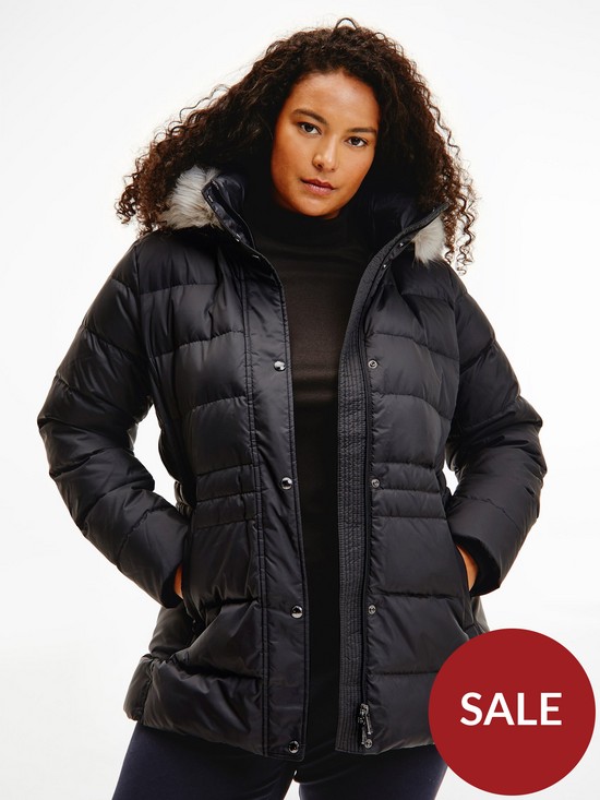 front image of tommy-hilfiger-essential-tyra-down-faux-fur-padded-jacket-black