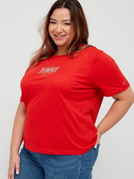front image of tommy-jeans-curve-organic-essential-logo-t-shirtnbsp--red