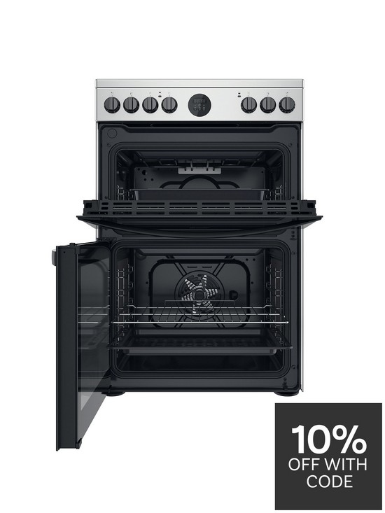 stillFront image of indesit-id67v9hcxnbsp60cm-wide-electric-double-oven-cooker-with-ceramic-hob-stainless-steel