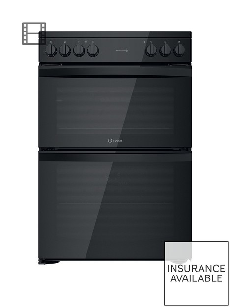 indesit-id67v9kmb-60cm-widenbspdouble-oven-electric-cooker-with-ceramic-hob-black
