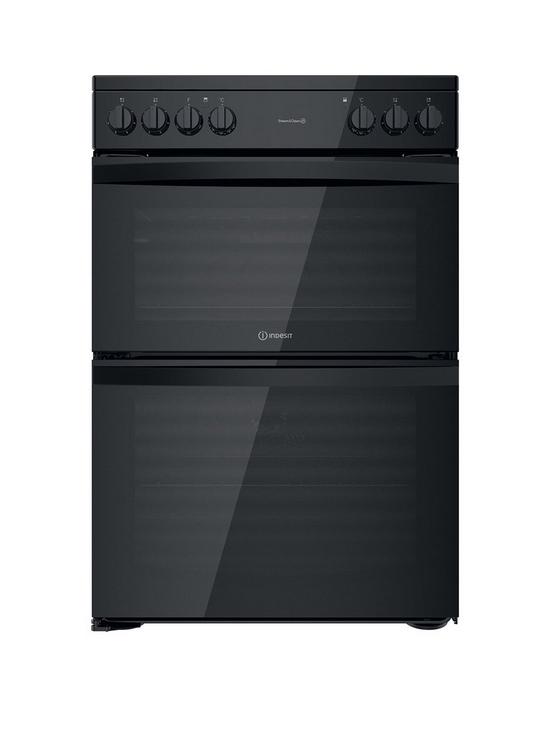 front image of indesit-id67v9kmb-60-cm-widenbspdouble-oven-electric-cooker-with-ceramic-hob-black
