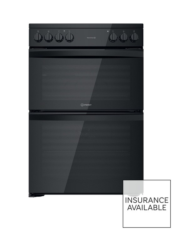 front image of indesit-id67v9kmb-60cm-widenbspdouble-oven-electric-cooker-with-ceramic-hob-black