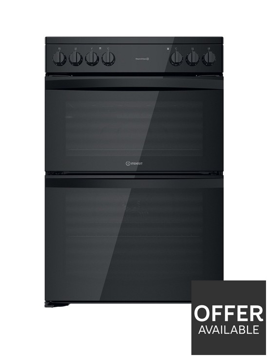 front image of indesit-id67v9kmb-60-cm-widenbspdouble-oven-electric-cooker-with-ceramic-hob-black