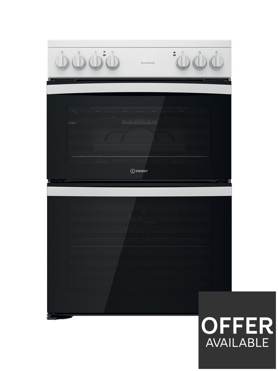 front image of indesit-id67v9kmw-60cm-widenbspelectric-double-oven-cooker-with-ceramic-hob-white