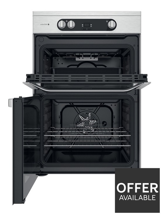 stillFront image of hotpoint-hdm67i9h2cx-60cm-wide-double-ovennbspelectric-cooker-withnbspinduction-hob-stainless-steel
