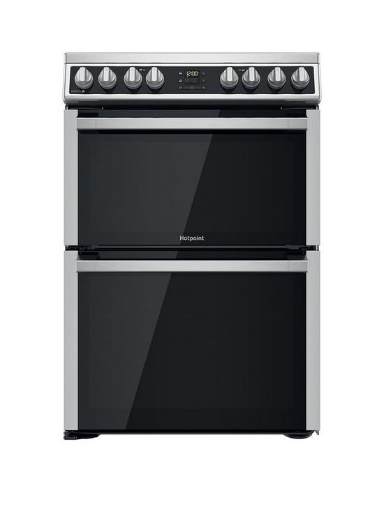front image of hotpoint-hdm67v8d2cx-60cm-widenbspfreestandingnbspdouble-oven-electric-cooker-with-ceramic-hob-stainless-steel