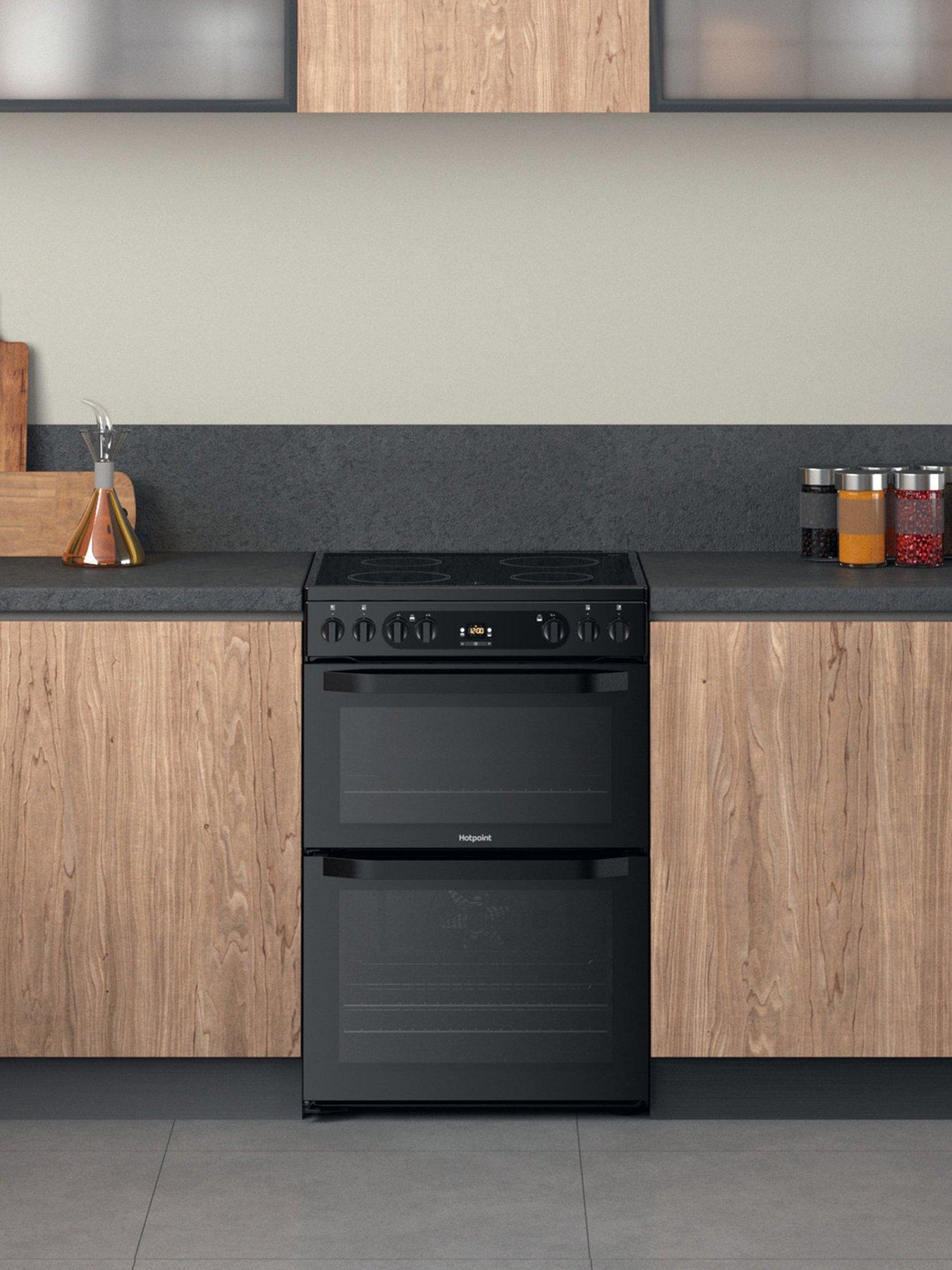 image of hotpoint-hdm67v92hcb-60cm-wide-double-oven-electric-cooker-with-ceramic-hob-black