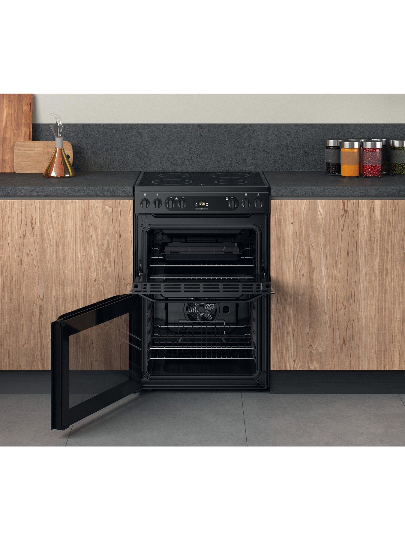  image of hotpoint-hdm67v92hcb-60cm-wide-double-oven-electric-cooker-with-ceramic-hob-black