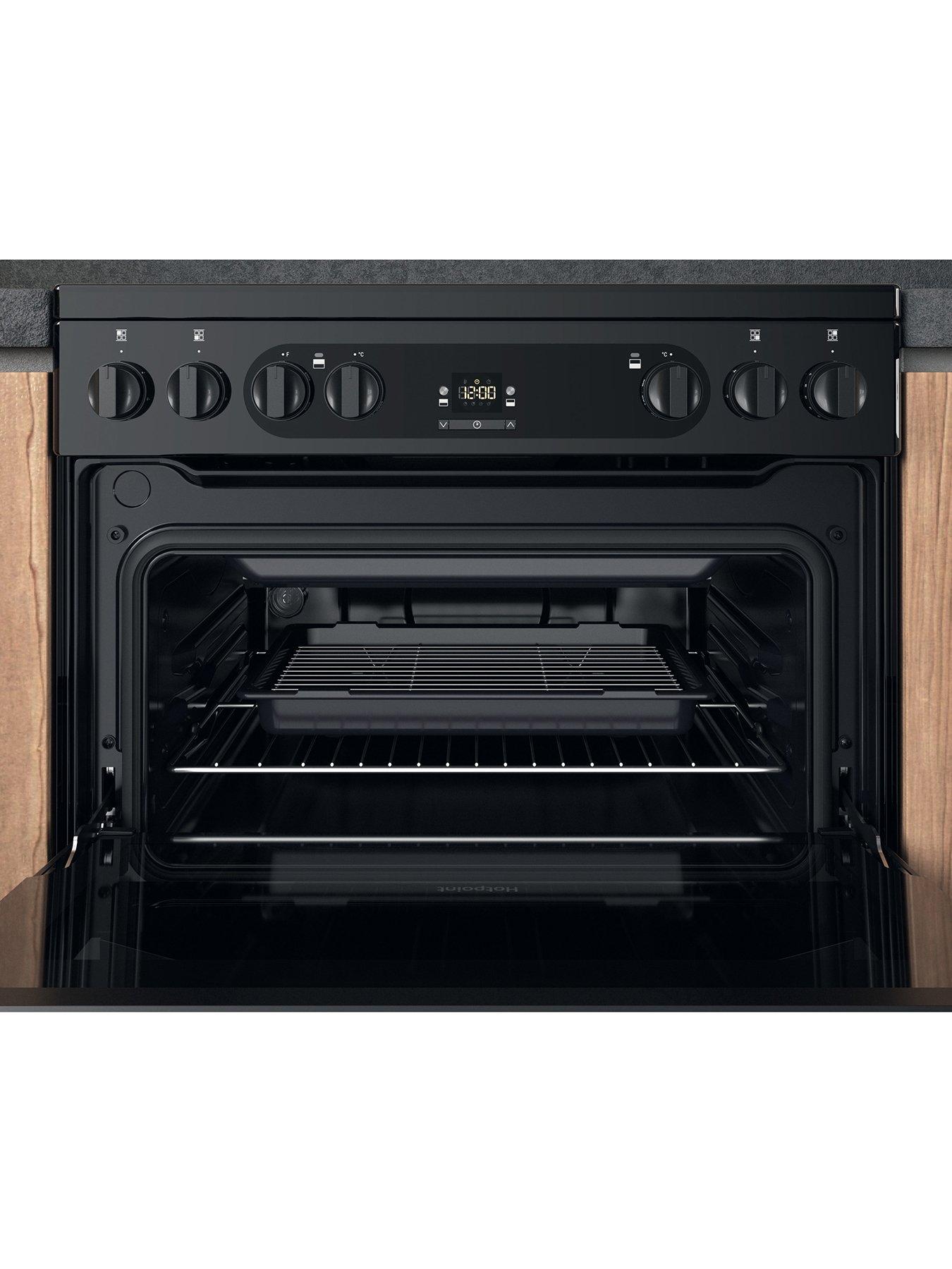  image of hotpoint-hdm67v92hcb-60cm-wide-double-oven-electric-cooker-with-ceramic-hob-black