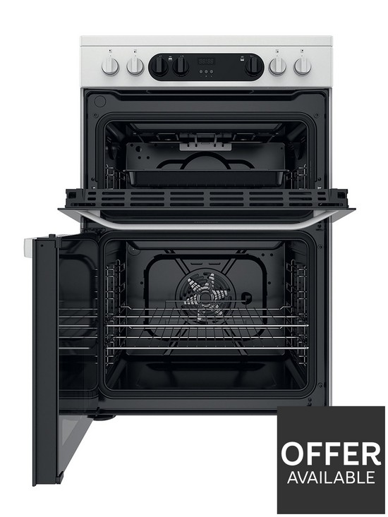 stillFront image of hotpoint-hdm67v9cmw-60cm-wide-double-oven-cooker-with-ceramic-hob-white