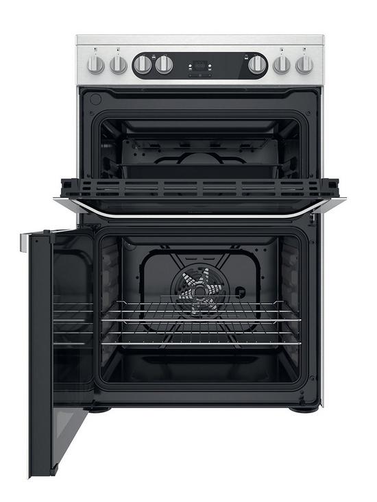 stillFront image of hotpoint-hdm67v9hcx-60cm-wide-double-oven-cooker-with-ceramic-hob-stainless-steel