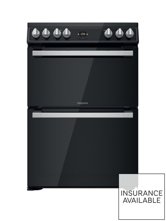 front image of hotpoint-hdt67v9h2cb-60cm-wide-double-oven-cooker-with-ceramic-hob-black