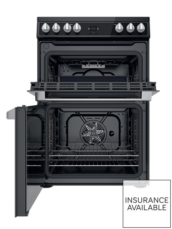 stillFront image of hotpoint-hdt67v9h2cb-60cm-wide-double-oven-cooker-with-ceramic-hob-black