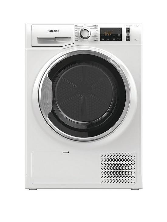 front image of hotpoint-ntm118x3xbuk-8kg-load-heat-pump-tumble-dryer-white