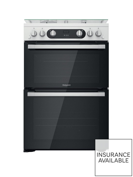 front image of hotpoint-hd67g02ccw-freestanding-double-oven-gas-cooker-white