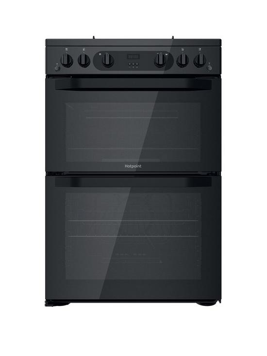 front image of hotpoint-hdm67g0cmb-freestanding-double-oven-gas-cooker
