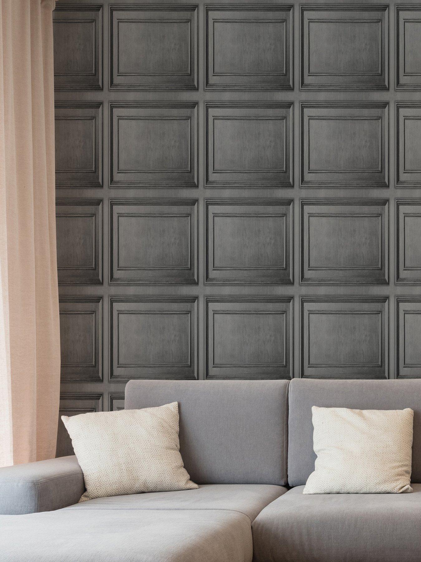  image of fresco-wood-panel-dark-grey-wallpaper
