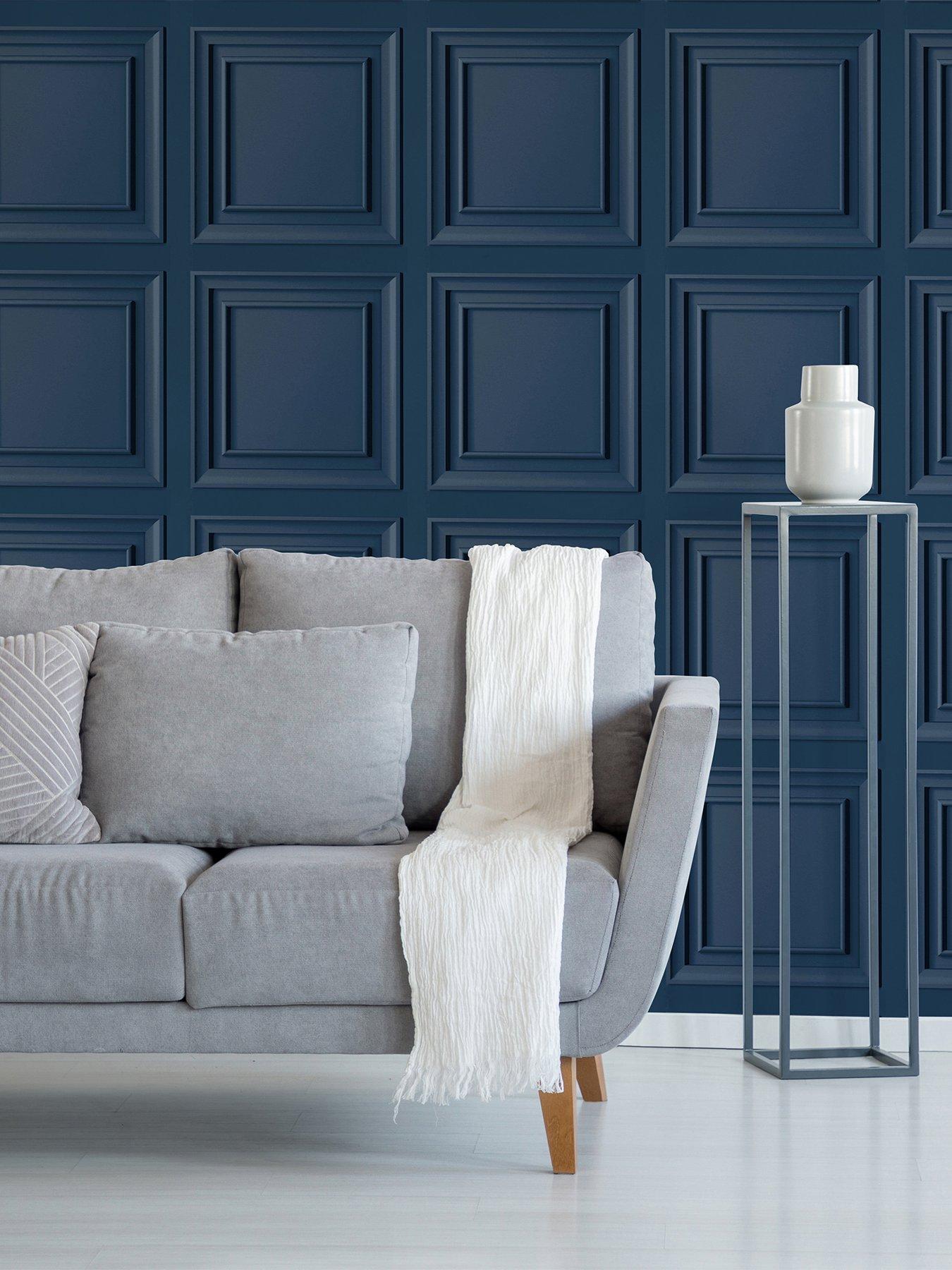 Fresco Wood Panel Blue Wallpaper