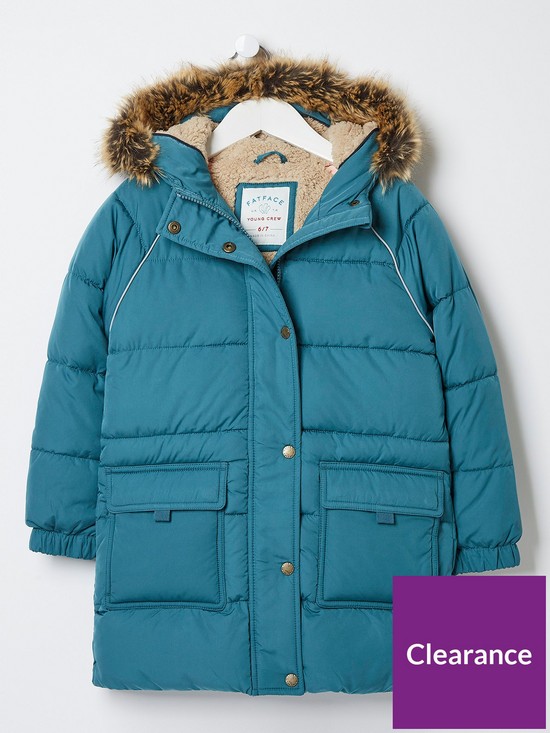 front image of fatface-girls-lily-longline-coat-teal