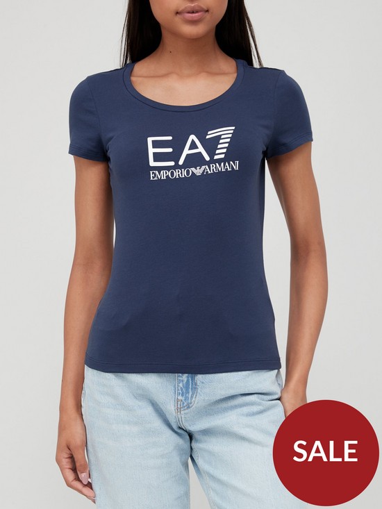 front image of ea7-emporio-armani-logo-front-t-shirt-navywhite