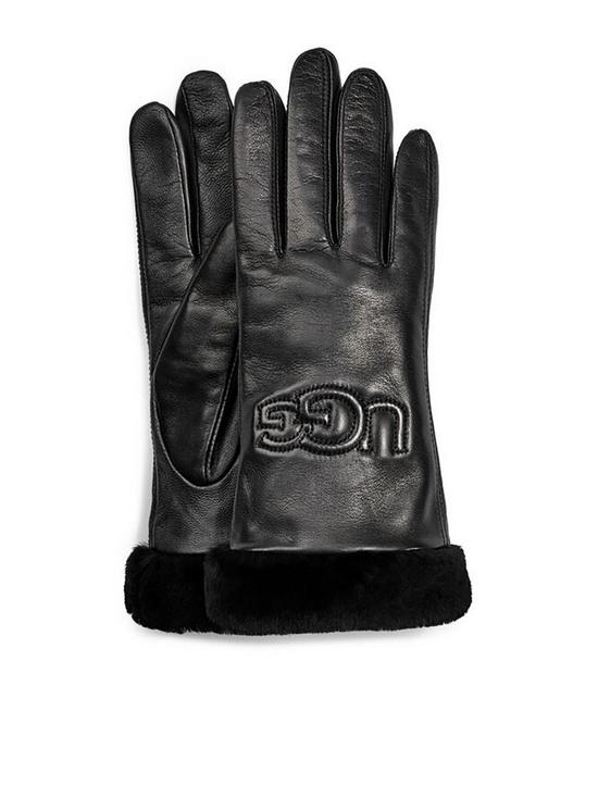 front image of ugg-classic-leather-logo-glove-black