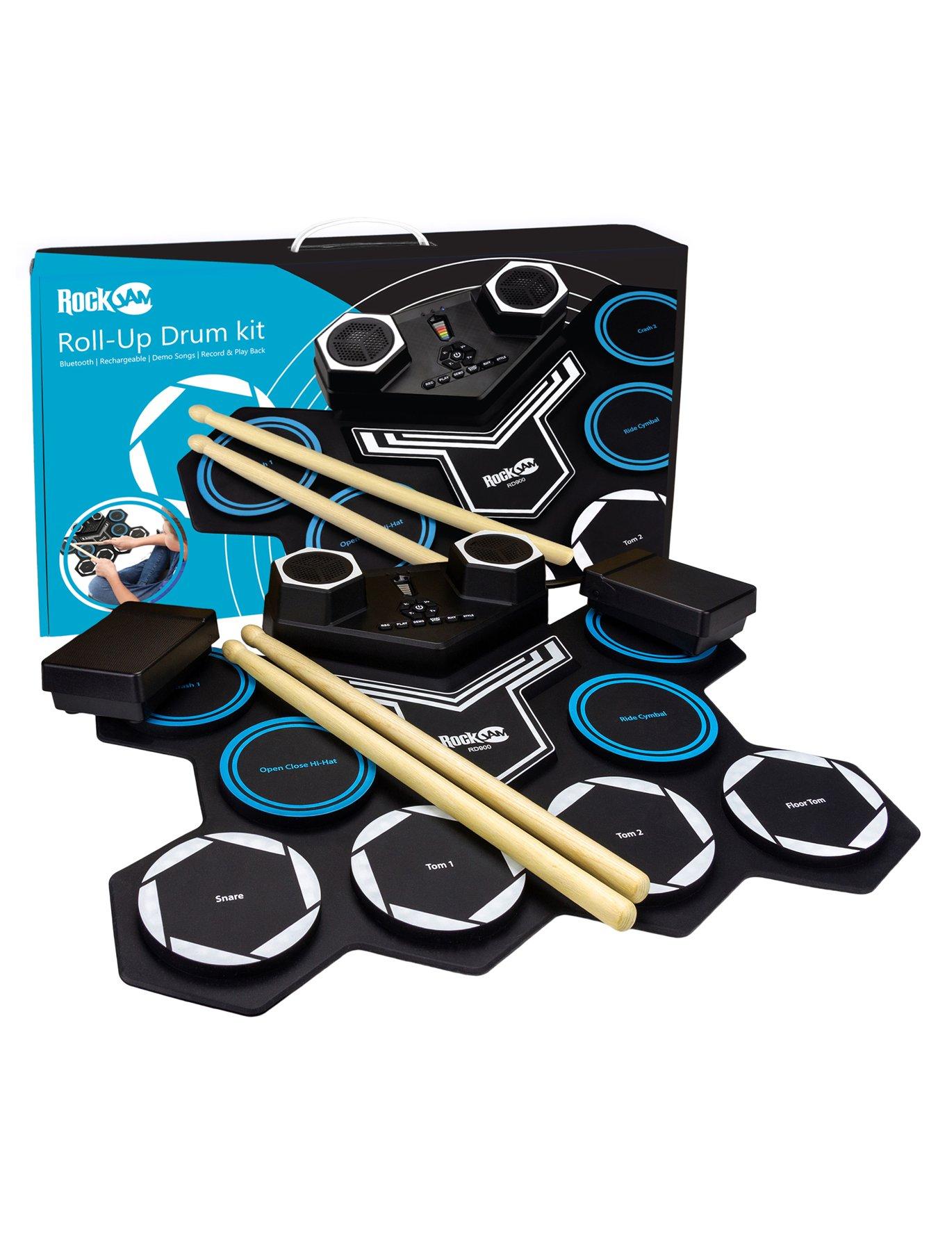  image of rockjam-rechargeable-bluetooth-roll-up-drum-kit-with-inbuilt-speakers-amp-drumsticks