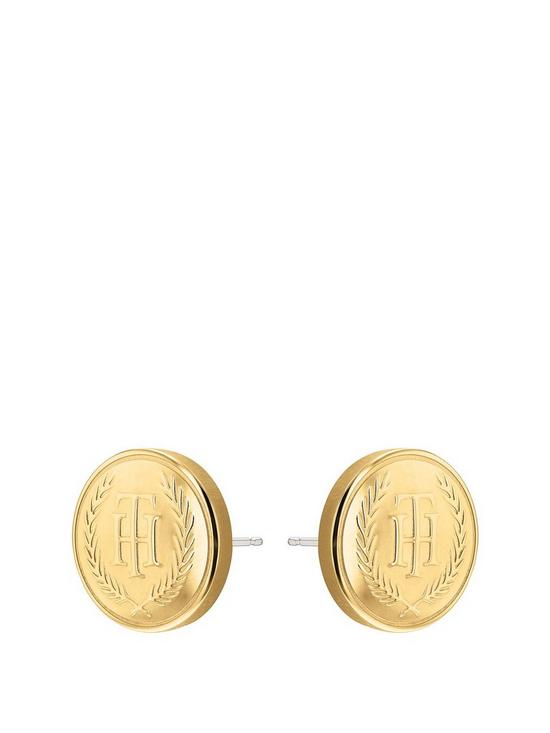 front image of tommy-hilfiger-tommy-hilifiger-gold-tone-logo-earrings