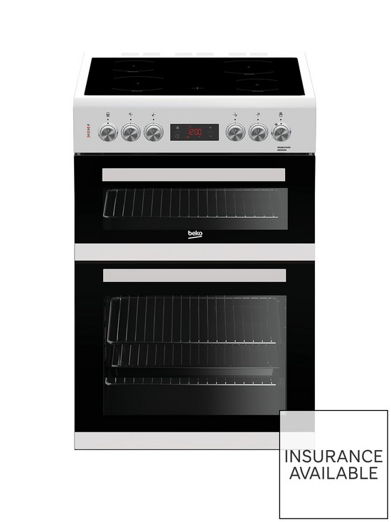 front image of beko-kdc653w-60cm-double-oven-electric-cooker