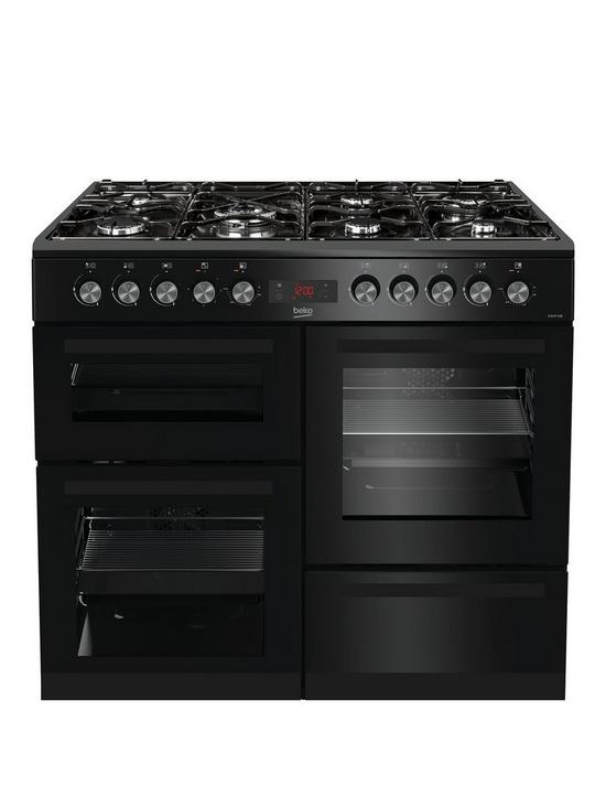 front image of beko-kdvf100k-100cm-widenbspdual-fuelnbspdouble-oven-range-cooker-black