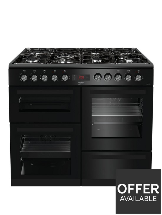 front image of beko-kdvf100k-100cm-widenbspdual-fuelnbspdouble-oven-range-cooker-black