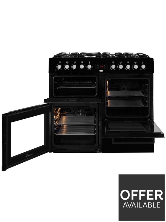 stillFront image of beko-kdvf100k-100cm-widenbspdual-fuelnbspdouble-oven-range-cooker-black
