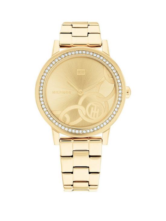 front image of tommy-hilfiger-maya-gold-tone-dial-stainless-steel-bracelet-watch