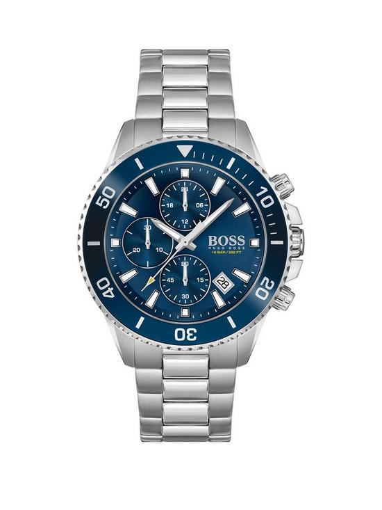 front image of boss-admiral-blue-chronograph-stainless-steel-bracelet-watch