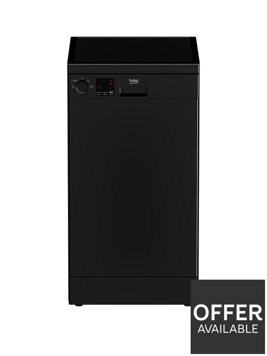 front image of beko-dvs04020b-10-place-freestanding-slimline-dishwasher-black
