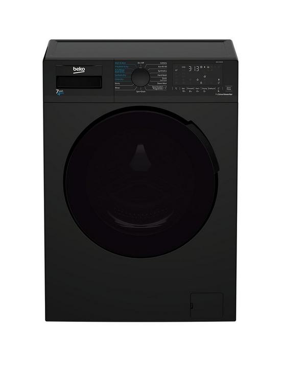 front image of beko-wdl742431b-7kg-wash-4kg-dry-1200-spin-washer-dryer-black
