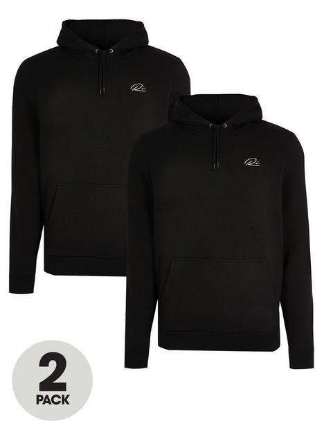 river-island-2-pack-slim-fit-long-sleeve-hoodies-black