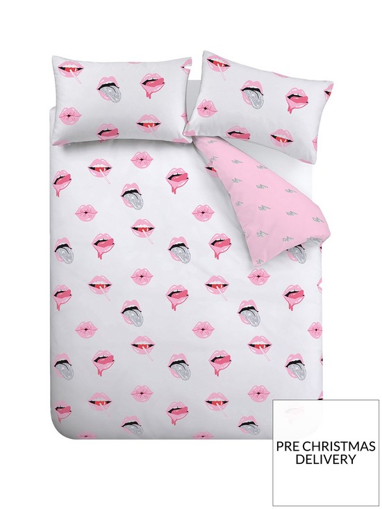 stillFront image of sassy-b-service-reversible-duvet-cover-set-in-pink-and-white