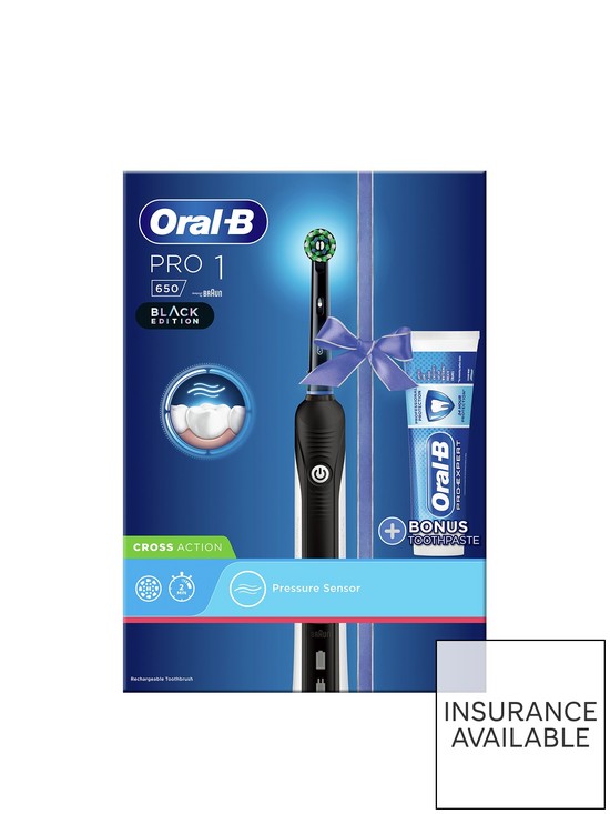 stillFront image of oral-b-pro-1-650-cross-action-black-electric-toothbrush-1-bonus-toothpaste