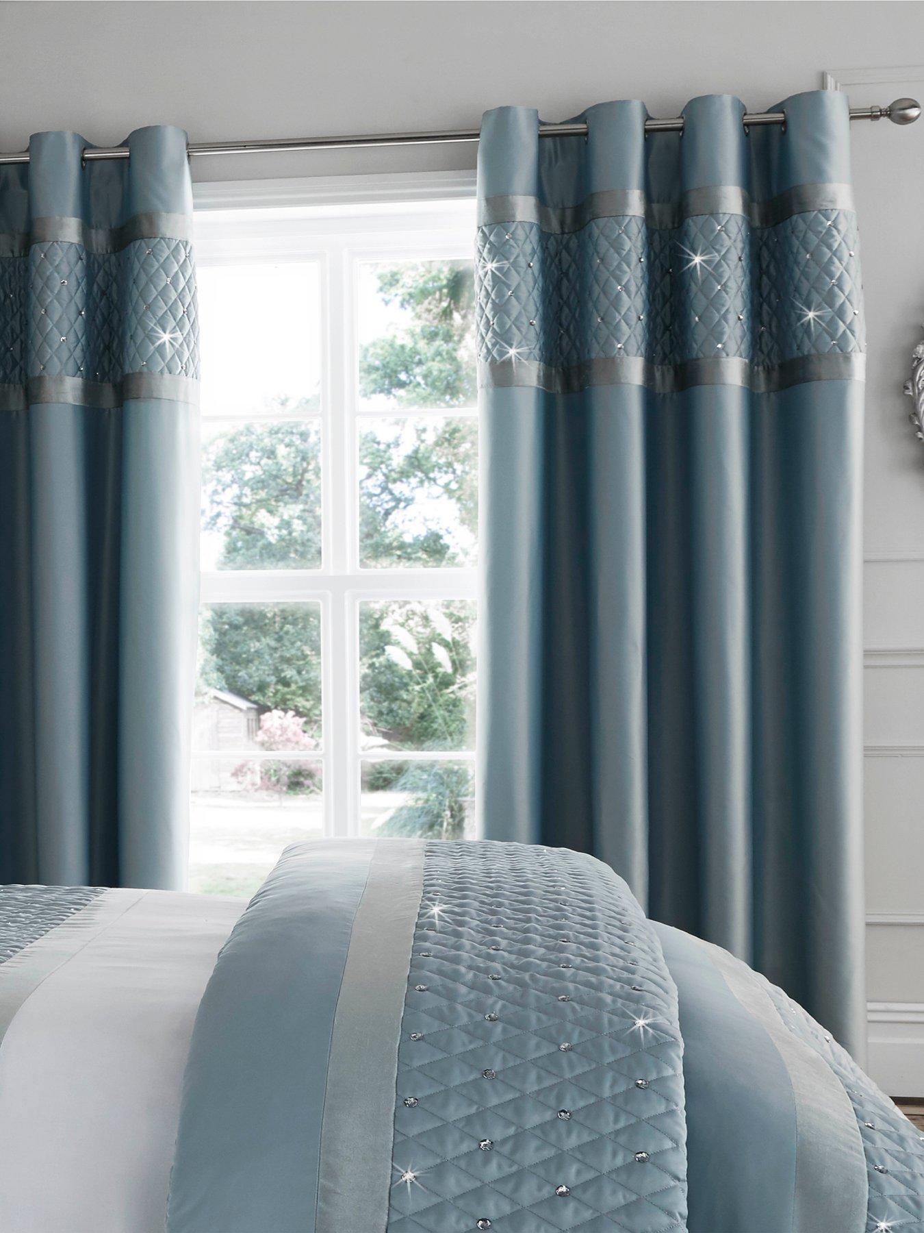 Catherine Lansfield Sequin Cluster Eyelet Curtains - Duck Egg