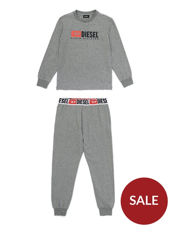 front image of diesel-boys-cut-logo-loungewear-pyjama-set-dark-grey-marl