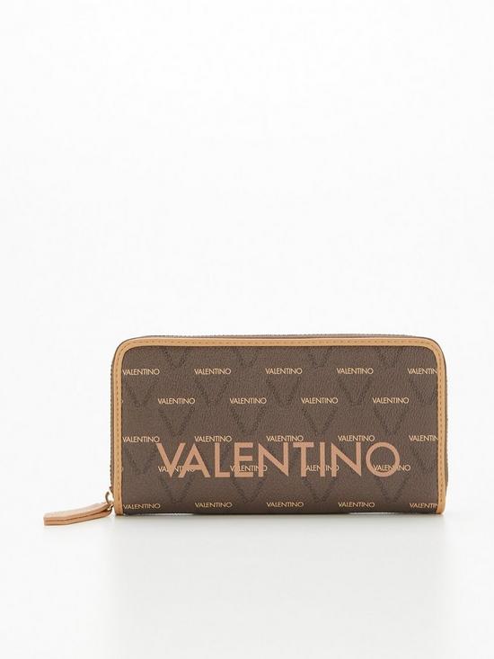 front image of valentino-bags-liuto-zip-around-wallet-brownnbsp