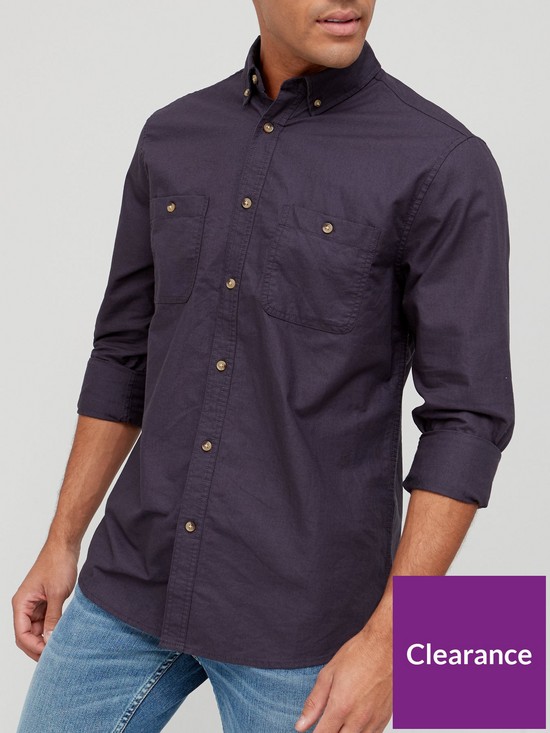 front image of very-man-oxford-shirt-double-pocket-long-sleeve-ndash-navy