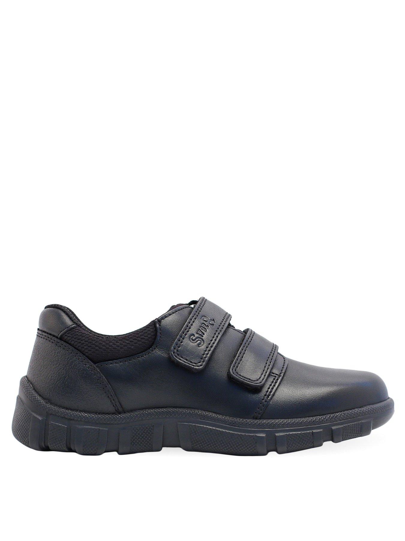 undefined Origin Black Leather Double Rip Tape Boys School Shoes