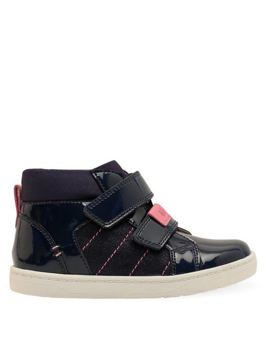 front image of start-rite-discovernbspleather-riptape-glitter-girls-hi-top-trainers-navy-patent